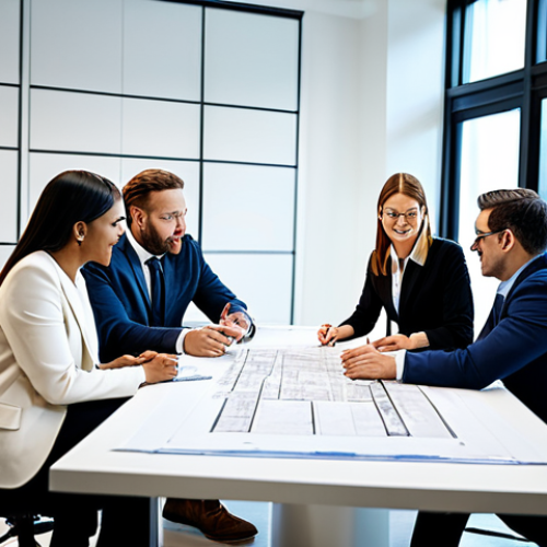 **

"A diverse team of professionals collaborating on a project in a modern, brightly lit office space. They are reviewing blueprints and discussing strategies, fully clothed in modest business attire. The atmosphere is positive and collaborative. Safe for work, appropriate content, perfect anatomy, natural proportions, professional environment, high quality."

**