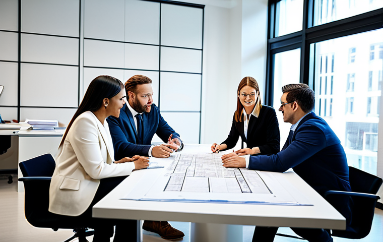 **

"A diverse team of professionals collaborating on a project in a modern, brightly lit office space. They are reviewing blueprints and discussing strategies, fully clothed in modest business attire. The atmosphere is positive and collaborative. Safe for work, appropriate content, perfect anatomy, natural proportions, professional environment, high quality."

**