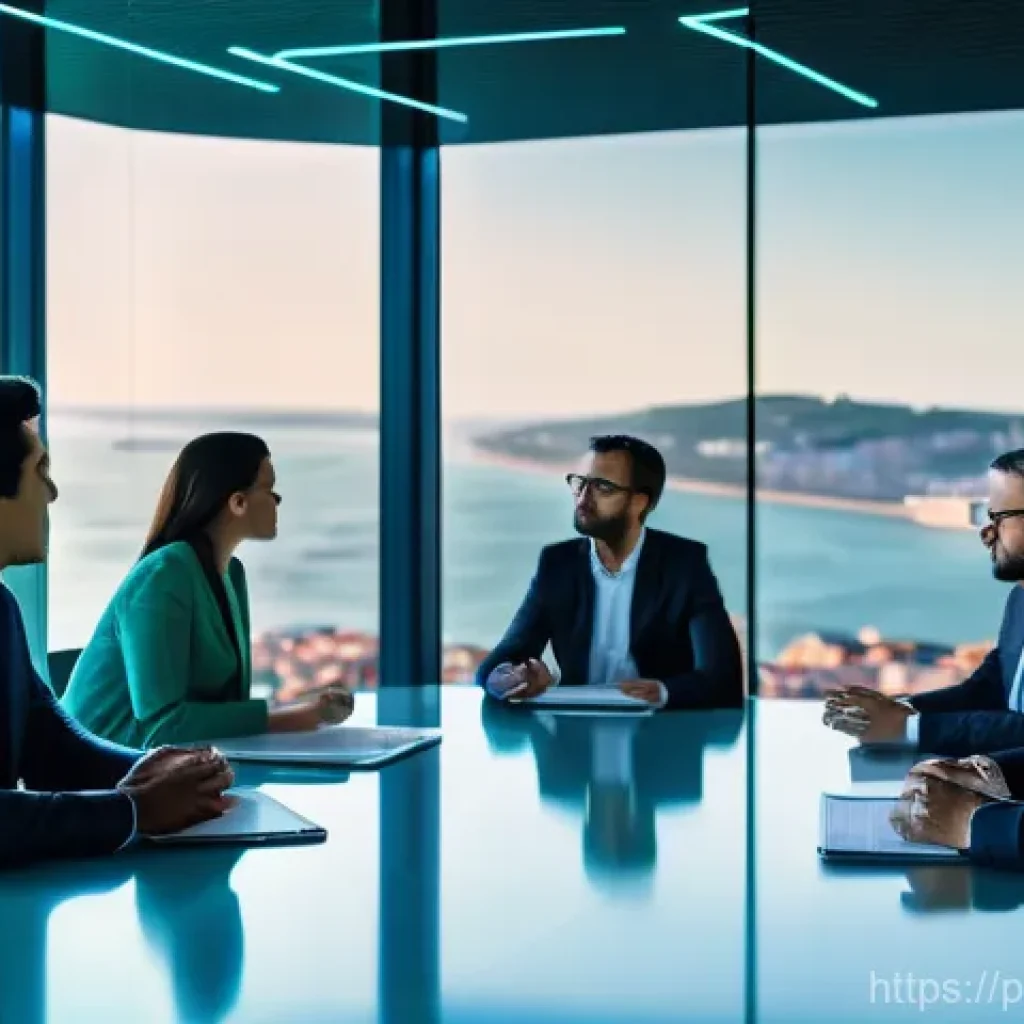전략경영 전문 자격요건 - **Prompt 1: AI-Powered Business Innovation in Lisbon**
A group of diverse business professionals...